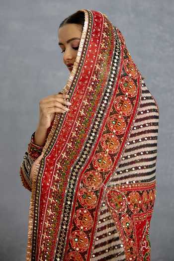 Torani_Multi Color Silk, Organza Round Neck Raktima Patola Cowl Kurta Set _at_Aza_Fashions