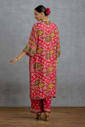 Shop_Torani_Pink Silk, Organza Square Neck Raktangi Patola Kurta Set _at_Aza_Fashions