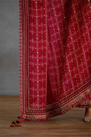 Buy_Torani_Pink Silk, Organza Square Neck Raktangi Patola Kurta Set _Online_at_Aza_Fashions