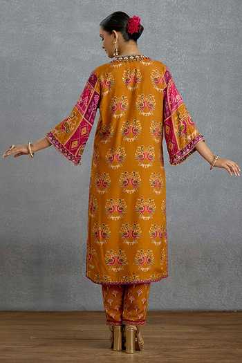 Shop_Torani_Yellow Silk, Organza V-neck, Yes Sunehri Virasa Patola Kurta Set _at_Aza_Fashions