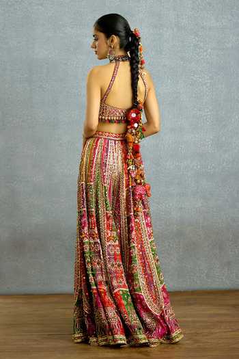 Shop_Torani_Multi Color Silk Embroidery, Mirrors, Rangraaga Patola Corset And Sharara Set _at_Aza_Fashions