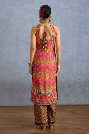 Shop_Torani_Pink Silk, Organza Scoop Neck Rangili Jinal Printed Kurta Set _at_Aza_Fashions