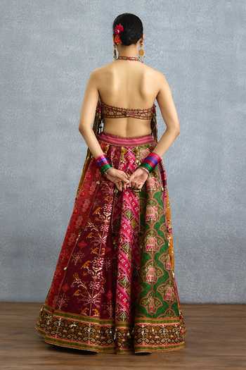 Shop_Torani_Multi Color Silk Halter Neck Rangili Sahithi Meenaakshi Lehenga And Top Set _at_Aza_Fashions