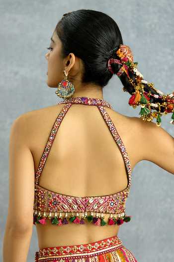 Buy_Torani_Multi Color Silk Embroidery, Mirrors, Rangraaga Patola Corset And Sharara Set _Online_at_Aza_Fashions