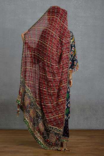 Buy_Torani_Blue Silk, Organza V-neck Virasa Patola Kurta Set 