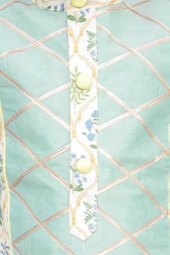 The little tales_Off White Silk, Cotton Leaf Print Kurta And Pyjama Set _Online_at_Aza_Fashions