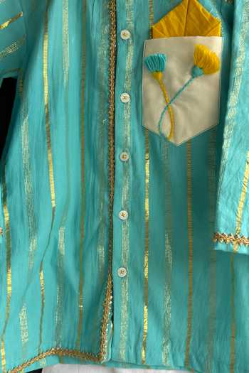 The little tales_Blue Silk, Cotton Anchor Thread Embroidered Kurta Set _Online_at_Aza_Fashions