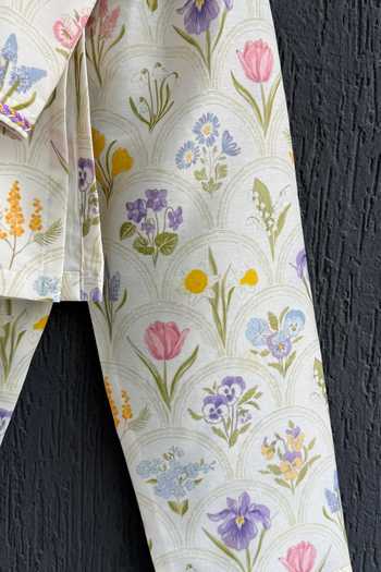 The little tales_Off White Silk, Cotton Floral Hand Paint Kurta Set _Online_at_Aza_Fashions