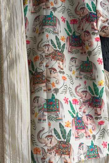 The little tales_Multi Color Silk, Cotton Elephant Print Shirt And Lungi Set _Online