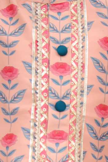 Shop_The little tales_Pink Silk, Cotton Rose Print Kurta Set _Online_at_Aza_Fashions