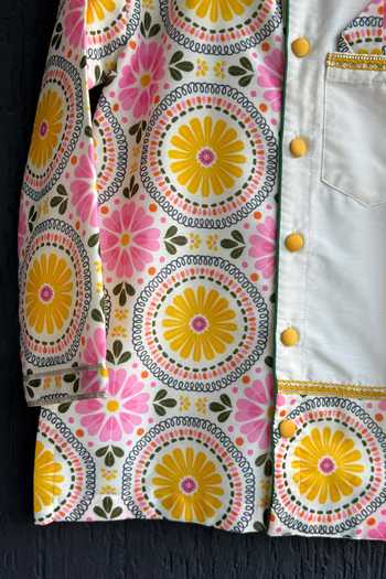The little tales_Off White Silk, Cotton Sunflower Print Kurta Set _Online_at_Aza_Fashions