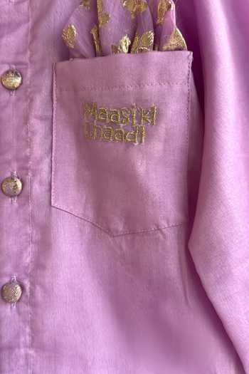 The little tales_Purple Silk, Cotton Floral Woven Kurta Set _Online_at_Aza_Fashions