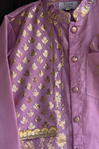 Buy_The little tales_Purple Silk, Cotton Floral Woven Kurta Set _Online_at_Aza_Fashions