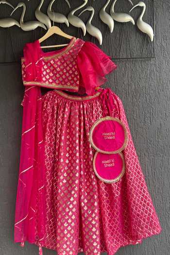 Buy_The little tales_Pink Silk, Cotton, Organza Woven Lehenga Blouse Set _at_Aza_Fashions