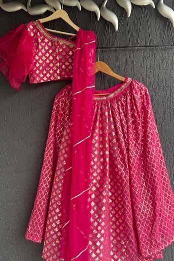 Shop_The little tales_Pink Silk, Cotton, Organza Woven Lehenga Blouse Set _at_Aza_Fashions