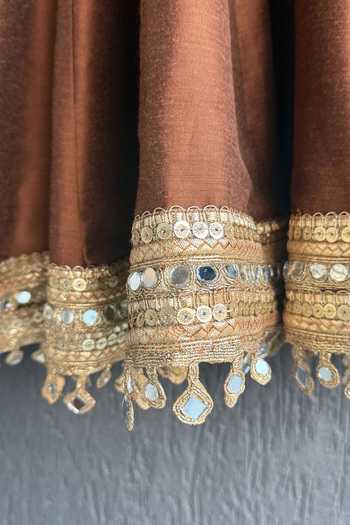 The Little Tales_Brown Silk Mirrors Work Kurta Set _Online_at_Aza_Fashions