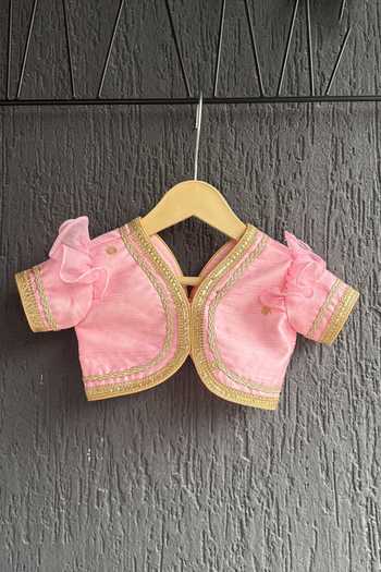 The Little Tales_Pink Silk, Cotton Brocade Lehenga Set _Online_at_Aza_Fashions
