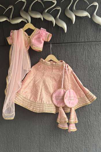 Buy_The Little Tales_Pink Silk, Cotton Brocade Lehenga Set _at_Aza_Fashions