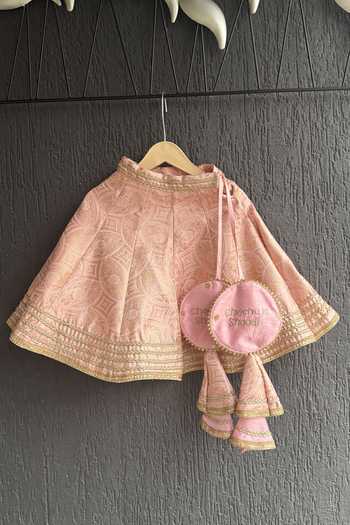 Buy_The Little Tales_Pink Silk, Cotton Brocade Lehenga Set _Online_at_Aza_Fashions