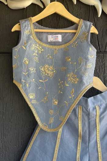 The Little Tales_Blue Organza Lace Embroidered Crop Top With Palazzo _Online_at_Aza_Fashions