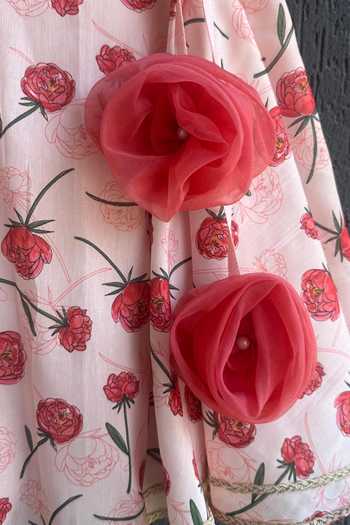Buy_The Little Tales_Pink Silk, Cotton 3d Floral Embellished Lehenga Set _Online_at_Aza_Fashions