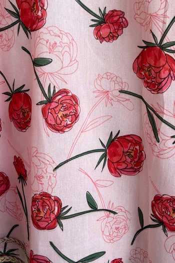 Shop_The Little Tales_Pink Silk, Cotton 3d Floral Embellished Lehenga Set _Online_at_Aza_Fashions