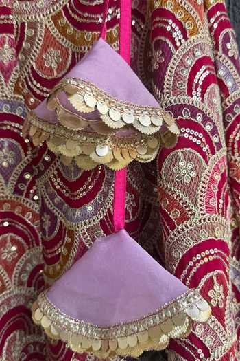 Buy_The Little Tales_Magenta Silk, Cotton Embroidered Peplum Top And Lehenga Set _Online_at_Aza_Fashions