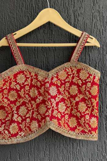 Buy_The Little Tales_Red Silk, Cotton Floral Woven Lehenga Set _Online_at_Aza_Fashions
