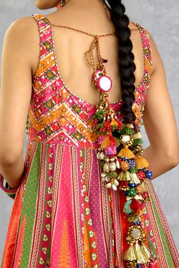 Torani_Multi Color Silk, Organza V-neck Rangili Anusha Printed Anarkali Set _Online