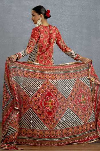 Shop_Torani_Multi Color Silk, Organza Round Neck Raktima Patola Cowl Kurta Set 