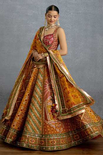 Buy_Torani_Yellow Silk, Organza Sequins Sweetheart Neck Kanak Meher Corset Lehenga Set _Online