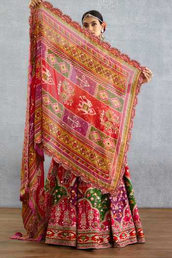 Torani_Multi Color Silk, Organza Sweetheart Neck Rangili Dhruvi Patola Lehenga Set _Online