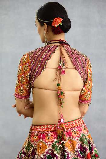 Buy_Torani_Multi Color Silk, Organza Sweetheart Neck Rangili Dhruvi Patola Lehenga Set _Online