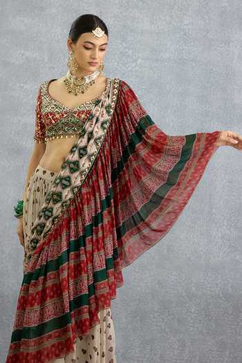 Buy_Torani_Multi Color Georgette Surkhi Rangili Eshna Pre-draped Saree 