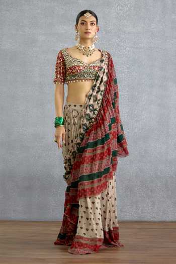 Torani_Multi Color Georgette Surkhi Rangili Eshna Pre-draped Saree _Online