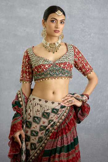 Buy_Torani_Multi Color Silk Sweetheart Neck Surkhi Rangilli Eshna Blouse _at_Aza_Fashions