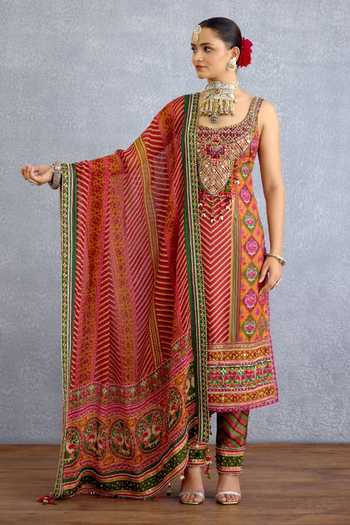 Torani_Multi Color Silk, Organza Scoop Neck, Yes Rangili Sahithi Kurta Set _Online
