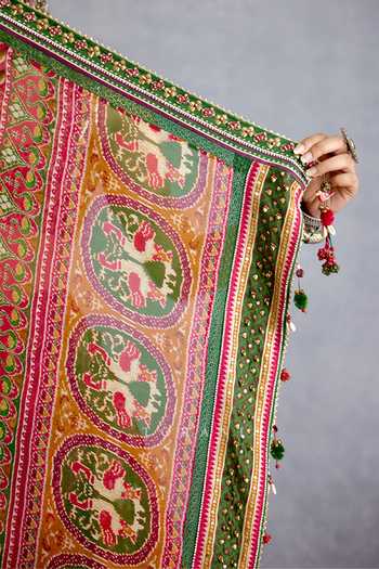 Torani_Multi Color Silk, Organza Square Neck Rangili Meenakshi Lehenga Set _Online