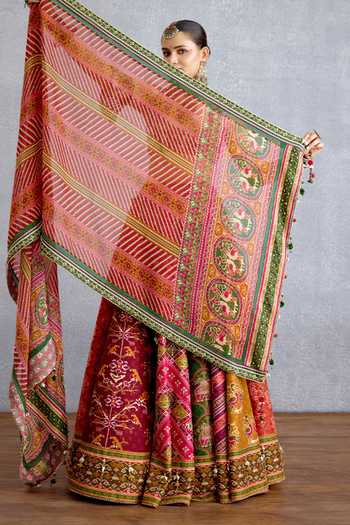 Shop_Torani_Multi Color Silk, Organza Square Neck Rangili Meenakshi Lehenga Set _Online