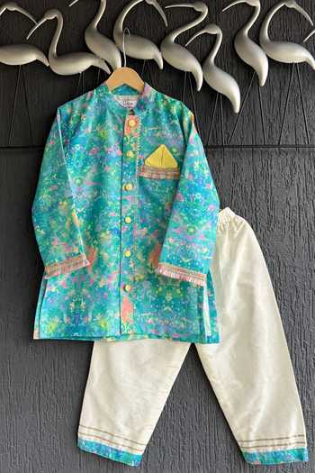 Buy_The little tales_Multi Color Silk, Cotton Printed Kurta Set _at_Aza_Fashions