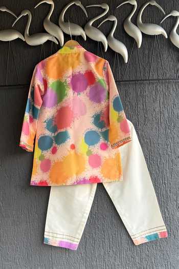 Shop_The little tales_Multi Color Silk, Cotton Splash Print Kurta Set _at_Aza_Fashions