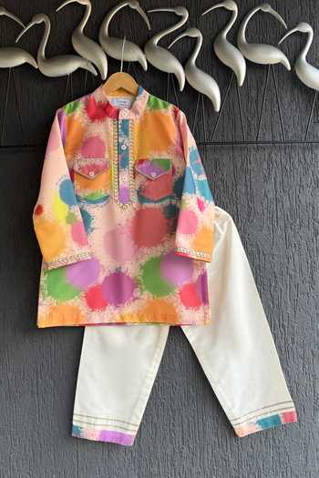 Buy_The little tales_Multi Color Silk, Cotton Splash Print Kurta Set _at_Aza_Fashions