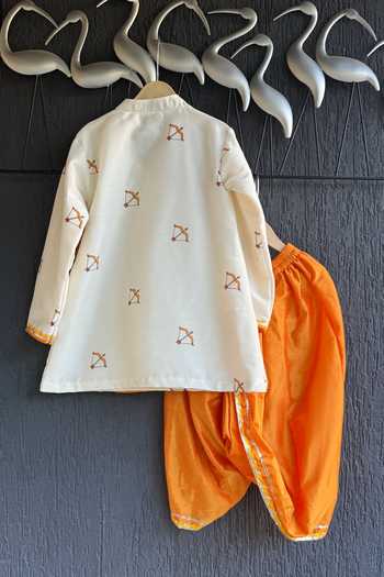 Shop_The little tales_Off White Silk, Cotton Ram Leela Printed Angarkha Set _at_Aza_Fashions