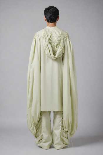 Shop_Saim_Green Cotton Gathered Hoodie Kurta Set _at_Aza_Fashions