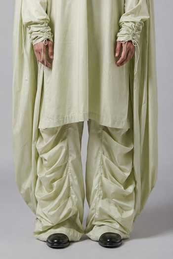 Buy_Saim_Green Cotton Gathered Hoodie Kurta Set _Online_at_Aza_Fashions