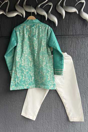 Shop_The little tales_Green Silk, Cotton Embroidered Kurta Set _at_Aza_Fashions