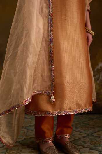 Buy_Muskann Kapadiaa_Yellow Brocade High Neck Bhairavi Woven Kurta Set _Online_at_Aza_Fashions