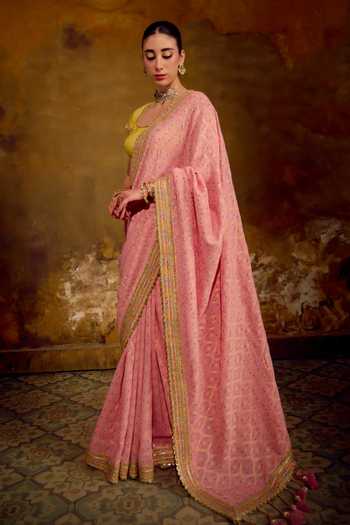 Buy_Muskann Kapadiaa_Pink Brocade Gulabo Banarasi Bandhani Saree _Online_at_Aza_Fashions