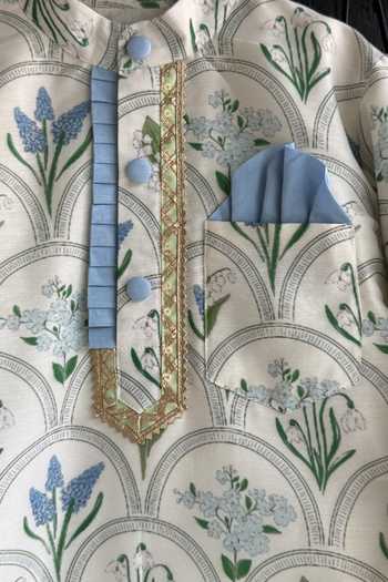 Buy_The Little Tales_Off White Silk, Cotton Flower Print Kurta Set _Online_at_Aza_Fashions
