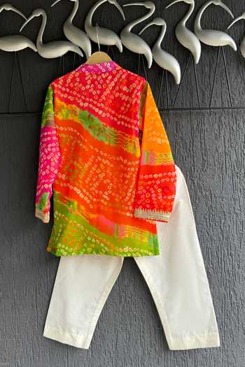 Shop_The Little Tales_Multicolor Silk, Cotton Bandhej Print Kurta Set _at_Aza_Fashions